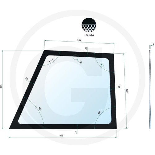 Szyba drzwi dolna prawa Valtra-Valmet Hitech: 6250, 6350, 6550, 6650, 6750, 6850, 8350, 8950 M: M 120, M 130, M 150 Mega: 8000, 8050, 8100, 8150, 8200, 8400, 8450, 8550, 8750