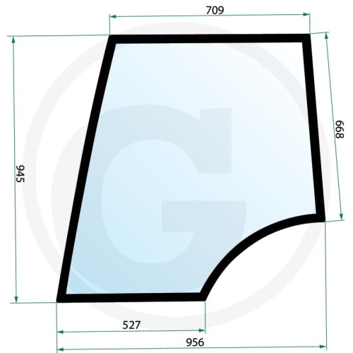 Szyba drzwi górna, prawa Valtra-Valmet Serie Hitech: 6250, 6350, 6550, 6650, 6750, 6850, 8350, 8950 Serie M: M 120, M 130, M 150 Serie Mega: 8000, 8050, 8100, 8150, 8200, 8400, 8450, 8550, 8750