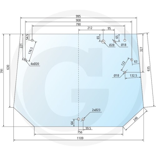 Szyba tylna zielona, przyciemniana Fendt Farmer 307 , Farmer 307 (Typ 307), Farmer 308 (Typ 118), Farmer 308 (Typ 308), Farmer 309 (Typ 119), Farmer 309 (Typ 309), Farmer 310, Farmer 311 , Farmer 312 , Farmer 312 