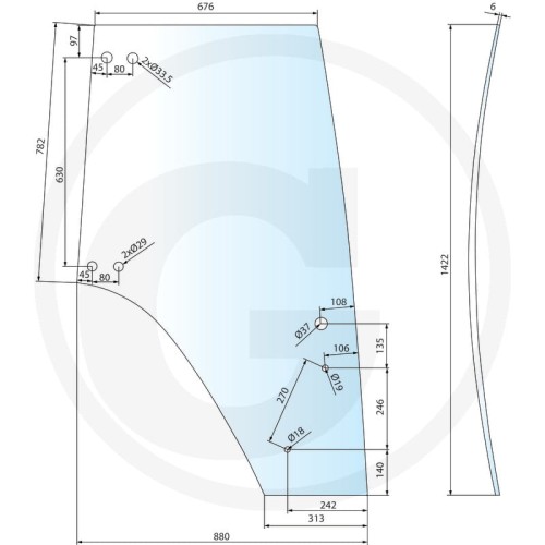 Szyba drzwi lewych Fendt  Fendt 309, Fendt 309, Fendt 310, Fendt 310, Fendt 311, Fendt 311, Fendt 312, Fendt 312, Fendt 313, Favorit 916, Favorit 920, Favorit 924, Favorit 926, Farmer 409, Farmer 410, Farmer 411, Farmer 412
