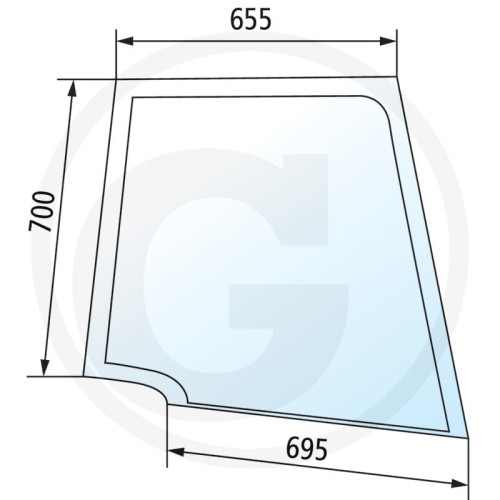 Szyba drzwi górna prawa New Holland TD55D, TD65D, TD75D, TD85D, TD95D