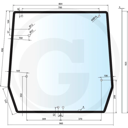 Szyba tylna New Holland 55D, 65D, 75D, 85D, 95D, 5010, 5020, 5030, 5040, 5050, 6020, 6030, TD5010, 5020, 5030, 5040, 5050, TS6020, 6030