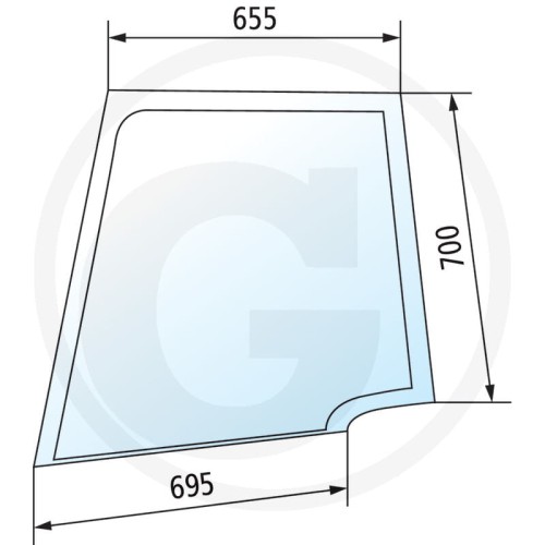 Szyba drzwi górna lewa New Holland TD55D, 65D, 75D, 85D, 95D