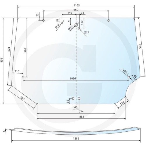 Szyba tylna McCormick CX 50, 60, 70, 75, 80, 85, 90, 95, 100, 105, MC 80, 90, 95, 100, 105, 110, 115, 120, 125, 130, 135