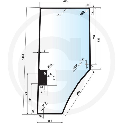 Szyba drzwi lewa John Deere 7200, 7600, 7700, 7800, 7610, 7710, 7810, 7210