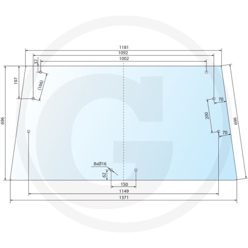 Szyba tylna Steyr Fritzmeier Europa FK 9227, 430 Plus, 540 Plus, 545 Plus, 548 Plus, 650 Plus, 658 Plus, 760 Plus, 768 Plus, 870 Plus, 980 Plus, 988 Plus, 1090 Plus, 1100 Plus, 1108 Plus, 1200 Plus, 1400 Plus
