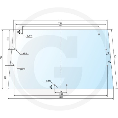 Szyba tylna górna Case IH Comfort 2000, 644, 743, 744, 745 S, 844, 844 S, 946, 955, 1046, 1055, 1246