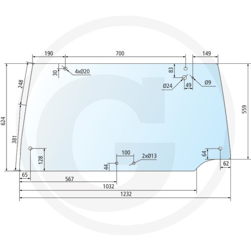Szyba tylnaz rozszczelnieniem Case IH Maxxum 5120, 5130, 5140, 5150, 5220, 5230, 5240, 5250