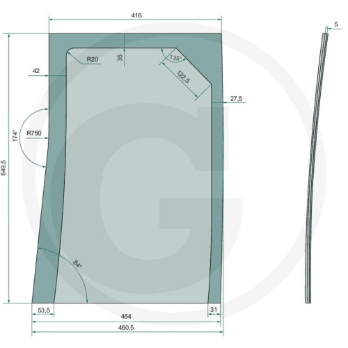 Szyba przednia dolna lewa Case IH CX 50, CX 60, CX 70, CX 80, CX 90, CX 100, MX 80C, MX 90C, MX 100 Maxxum, MX 110 Maxxum, MX 120 Maxxum, MX 135 Maxxum, MX 150 Maxxum, MX 170 Maxxum