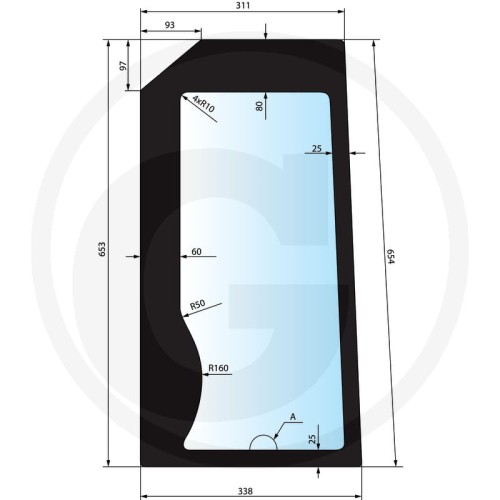 Szyba przednia dolna prawa Ford 8160, 8260, 8360, 8560
