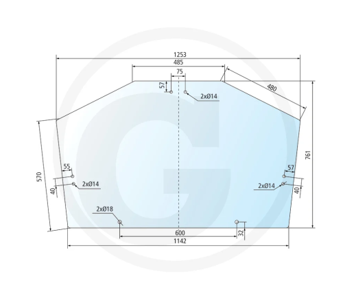 Szyba tylna gięta John Deere 6100, 6200, 6300, 6400, 6506, 6600, 6800, 6900, SE6100, SE6200, SE6300, SE6400, 7130, 7130 PR, 7230, 7230 PR, 7330 PR, 7430 PR, 7530 PR