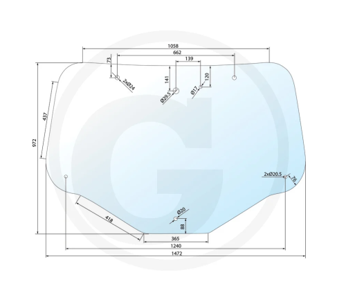Szyba tylna Steyr 6130 CVT, 6145 CVT, 6160 CVT, 6165 CVT, 6170 CVT, 6180 CVT, 6185 CVT, 6200 CVT, 6205 CVT, 6210 CVT, 6215 CVT, 6225 CVT, 6230 CVT