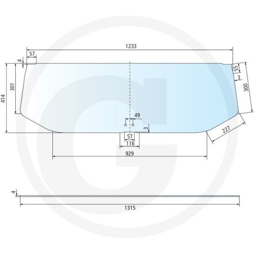 Szyba tylna część dolna Ford 2310, 2610, 2810, 3010, 3610, 3910, 4010, 4110, 4610, 5010, 5610, 6410, 6610, 6710, 7010, 7410, 7610, 7710, 7810, 7910, 8010, 8210