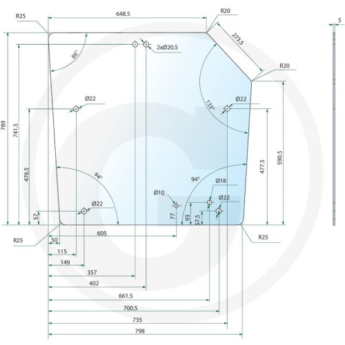 Szyba tylna przyciemniana Massey Ferguson Serie 4200: 4215, 4220, 4225, 4235, 4240, 4243, 4245, 4253, 4255, 4260, 4263, 4265, 4270 Serie 4300: 4345, 4355, 4360, 4370