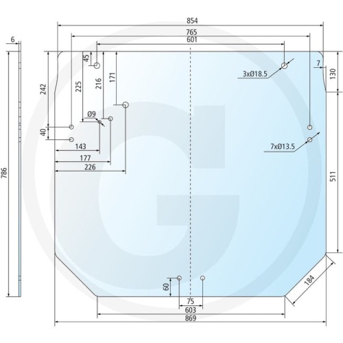 Szyba tylna John Deere 5050E, 5055E, 5058E, 5067E, 5075E, 5083E, 5083E Limited, 5085E, 5093E, 5080R, 5080RN, 5090R, 5090RN, 5100R, 5100RN, 5115R, 5125R