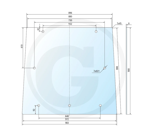 Szyba tylna zielona Massey Ferguson 3050, 3060, 3065, 3070, 3075, 3080, 3085, 3090, 3095, 3610, 3630, 3650, 3660, 3670, 3680, 3690, 3115, 3120, 3125, 3140