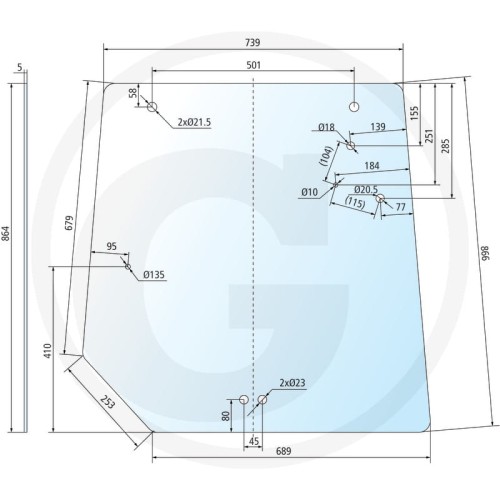 Szyba tylna z prostą podstawą Challenger MT 425B, MT 445B, MT 455B, MT 465B, MT 475B