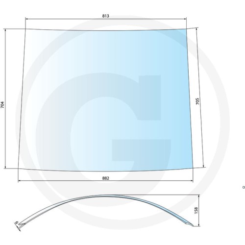 Szyba przednia górna, prawa John Deere 2140, 3040, 3140, 3640, 4040, 4040S, 4240, 4440, 4640, 4840, 8440, 8640, 3150, 4050, 4250, 4350, 4450, 4650, 4850, 8450, 8650, 8850, 4055, 4255, 4455, 4755, 4955