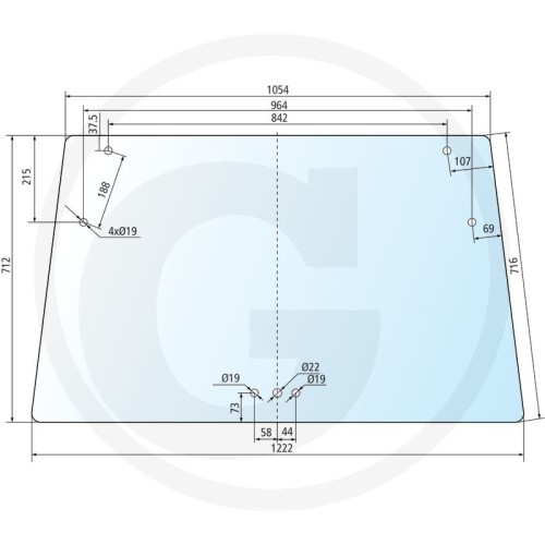 Szyba przednia Deutz-Fahr AgroPrima 4.31, AgroPrima 4.51, AgroPrima 4.56, AgroPrima 6.06, AgroPrima 6.16, AgroXtra 3.57, AgroXtra 4.07, AgroXtra 4.17, AgroXtra 4.47, AgroXtra 4.57, AgroXtra 6.07, AgroXtra 6.17, DX 3.10, DX 3.30, DX 3.50, DX 3.60, DX 3.65,