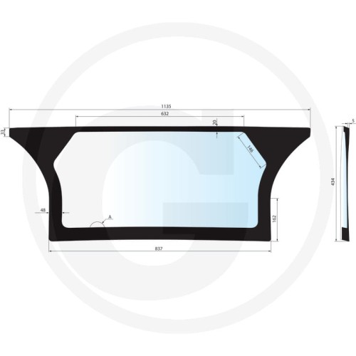Szyba tylna dolna, nowa wersja, wysokość 430 mm Lamborghini R6.130 Com3, R6.140 Com3, R6.160 Com3, R6.175 Com3, R6.185 Com3, R6.140 Hi-Profile Com3, R6.160 Hi-Profile Com3, R6.175 Hi-Profile Com3, R6.185 Hi-Profile Com3