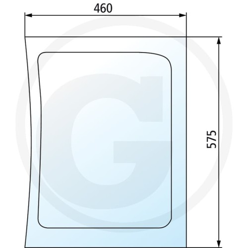 Szyba przednia dolna, lewa Renault Serie Ares: Ares 546, Ares 556, Ares 566, Ares 616, Ares 656, Ares 696, Ares 816, Ares 826, Ares 836 Serie Atles: Atles 926, Atles 936, Atles 946