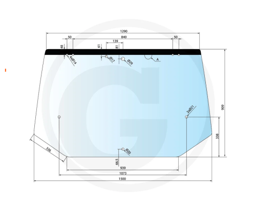 Szyba tylna górna z czarną krawędzią Fiat Serie L: L 60, L 65, L 75, L 85, L 95