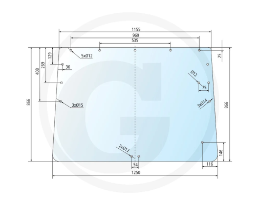 Szyba tylna, od roku prod. 04/1985 Renault Serie R: 58-32, 58-34, 65-32, 65-34, 70-32, 70-34, 75-12, 75-14, 75-32, 75-34, 77-12, 77-14, 80-12, 80-14, 85-12