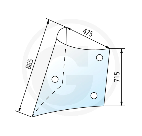 Szyba narożnikowa prawa Renault Seria Ares: Ares 540, Ares 546, Ares 547, Ares 550, Ares 556, Ares 557, Ares 566, Ares 567, Ares 577, Ares 610, Ares 616, Ares 617, Ares 620, Ares 630, Ares 640, Ares 656, Ares 657, Ares 696, Ares 697, Ares 710, Ares 720