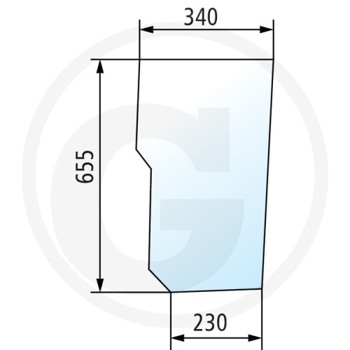 Szyba przednia dolna lewa Case IH Seria JXU: JX 1070U, JX 1080U, JX 1090U, JX 1100U, JXU 75, JXU 85, JXU 95, JXU 105, JXU 115