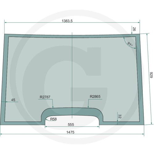Szyba przednia stała Renault Seria Ares: Ares 540, Ares 546, Ares 550, Ares 556, Ares 566, Ares 610, Ares 616, Ares 620, Ares 630, Ares 640, Ares 656, Ares 696, Ares 710, Ares 720, Ares 725, Ares 735, Ares 815, Ares 816, Ares 825, Ares 826, Ares 836