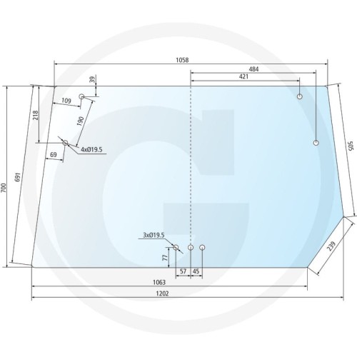 Szyba tylna górna Deutz-Fahr Seria AgroPrima: AgroPrima 4.31, AgroPrima 4.51, AgroPrima 4.56, AgroPrima 6.06, AgroPrima 6.16 Seria AgroXtra: AgroXtra 3.57, AgroXtra 4.07, AgroXtra 4.17, AgroXtra 4.47, AgroXtra 4.57, AgroXtra 6.07, AgroXtra 6.17