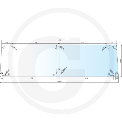 Szyba tylna górna, od roku prod. 04/1985 Renault Seria R: 58-32, 58-34, 65-32, 65-34, 70-32, 70-34, 75-12, 75-14, 75-32, 75-34, 77-12, 77-14, 80-12, 80-14, 85-12, 85-14, 85-32, 85-34, 90-32, 90-34, 95-12, 95-14, 103-12, 103-14, 103-52, 103-54,